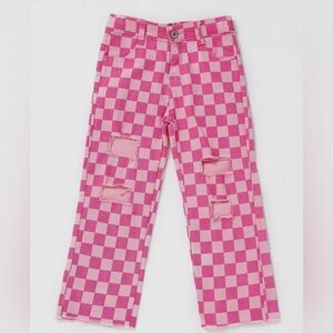 Infant girl Pink Checkered Denim Pants. 6M-18M